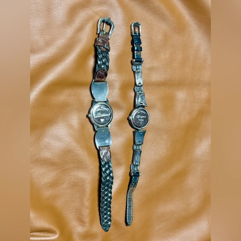 Vintage Brighton Silver and Brown Leather Watches
